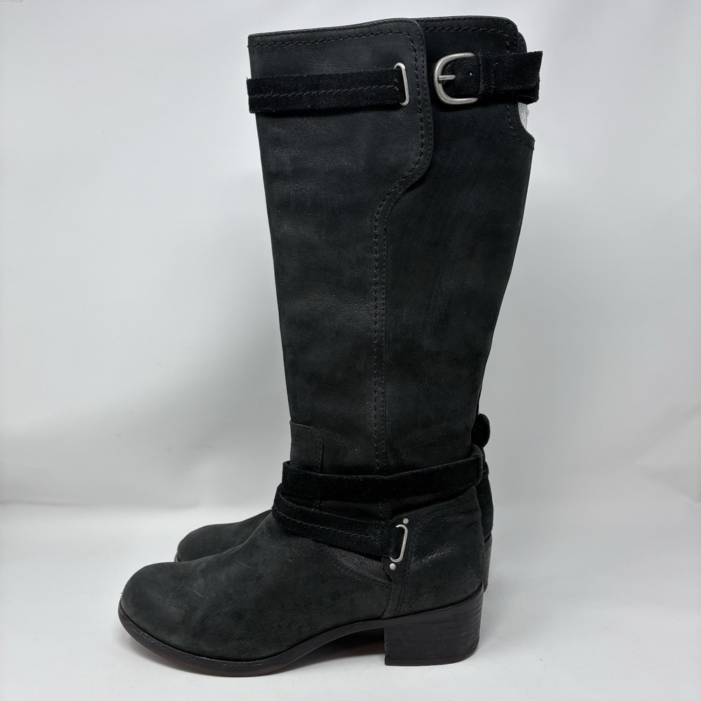 UGG Australia Women's 9 Darcie Tall Riding Leather Suede Boots Black Buckle - Picture 3 of 16